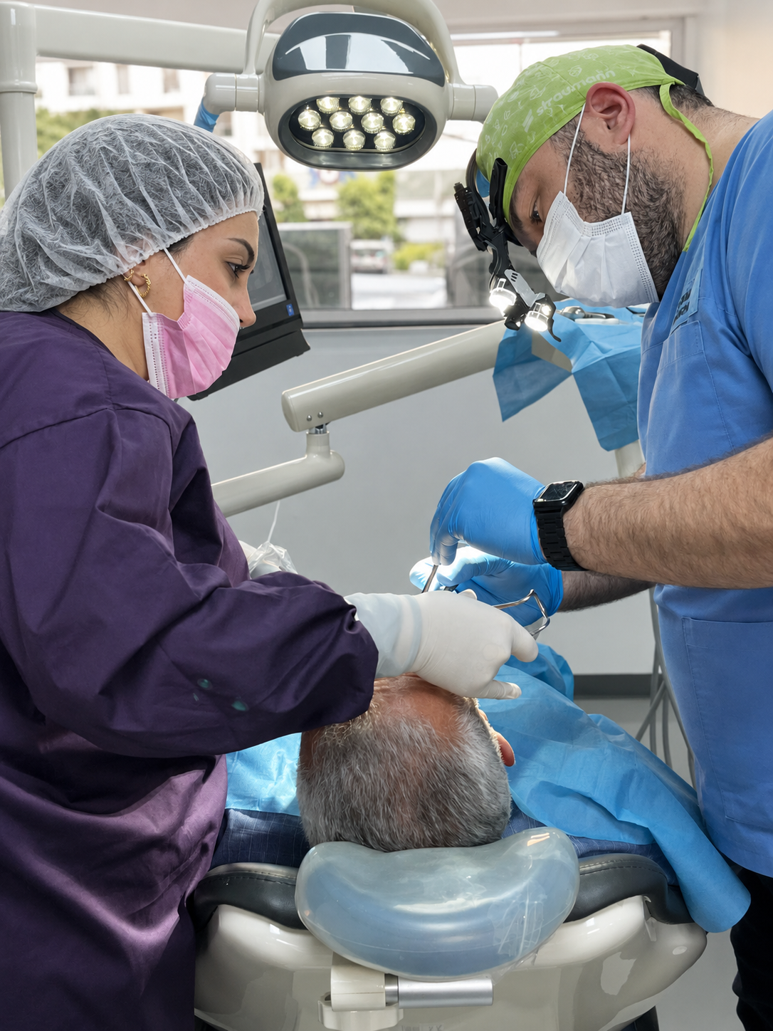 Dentiste et assistante pendant un traitement chez Ersa Dental